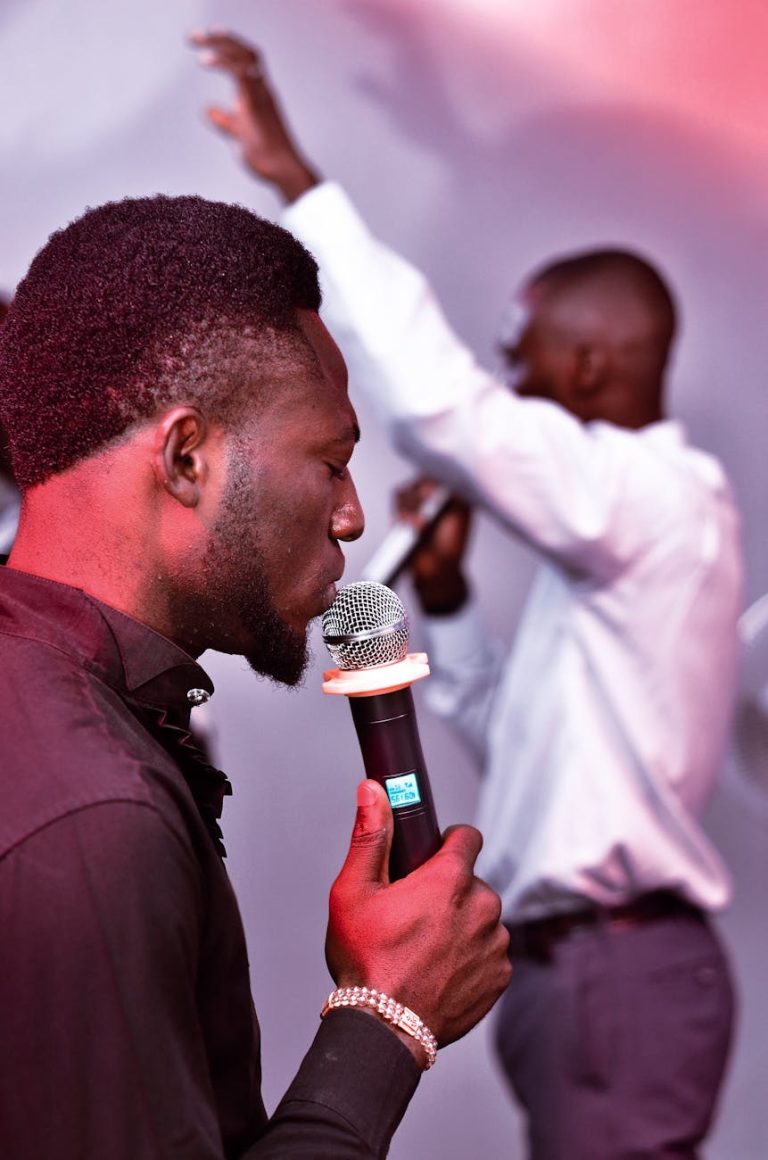 a man holding a microphone